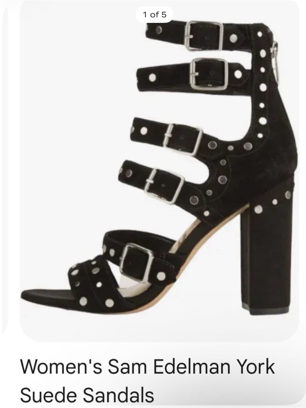 Sam Edelman York Black Suede Studded Multi-Strap Block Heel Sandals